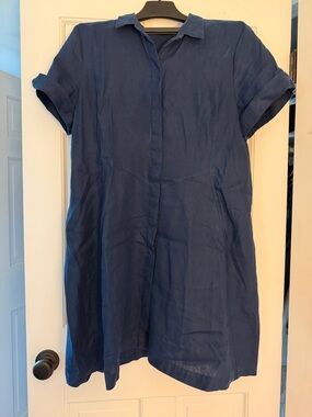 J. Jill Navy Blue Short-Sleeve Midi Shirt Dress